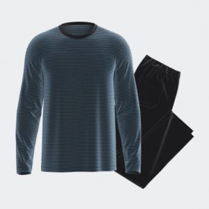 Pyjama - Velours - strepen blauw