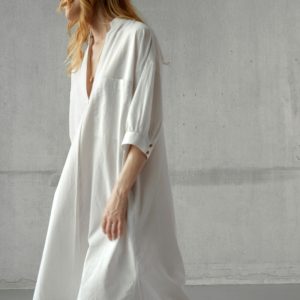 Qeana - Kleed - beige/witte strepen